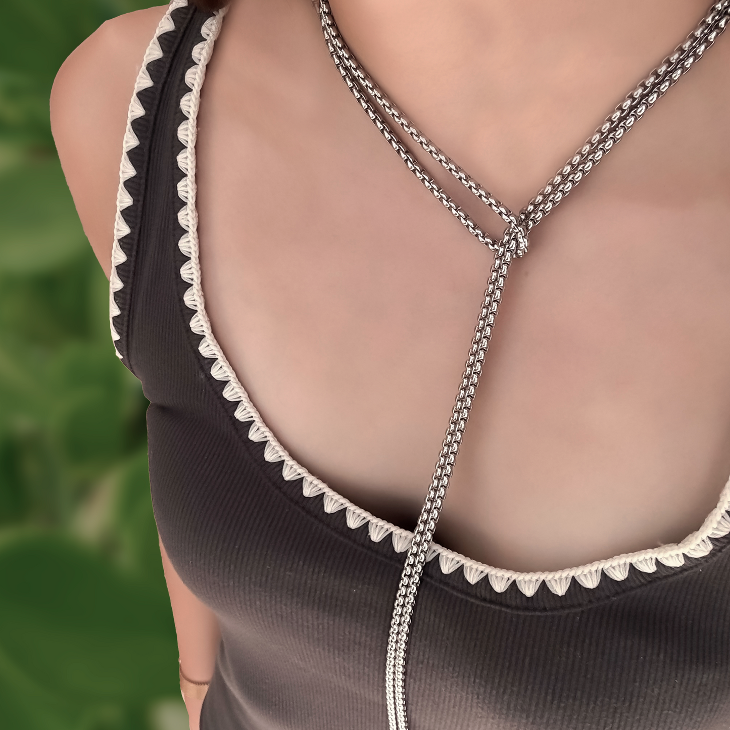 Collar Plateado Largo Abierto  Acero Inoxidable 4E2