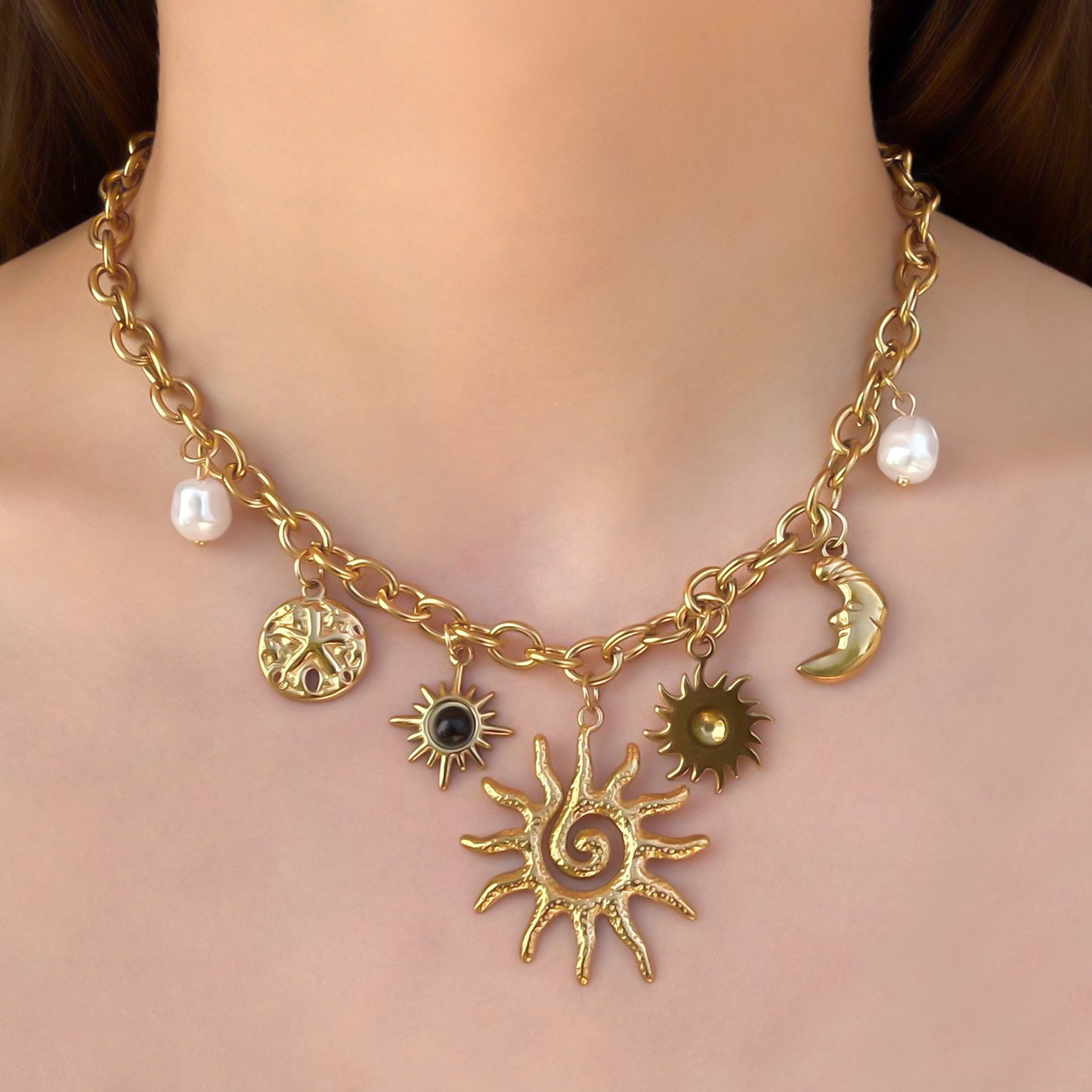 Collar Dorado Charms de Verano Sol Acero Inoxidable 1N3