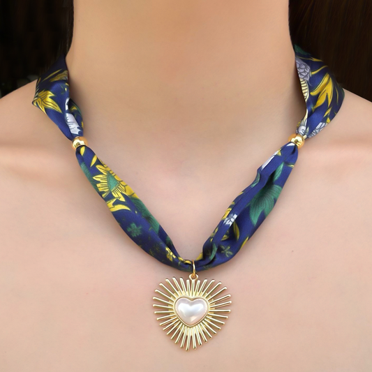 Collar de Cinta Estampada Corazón Dorado Chapa de Oro 3G8