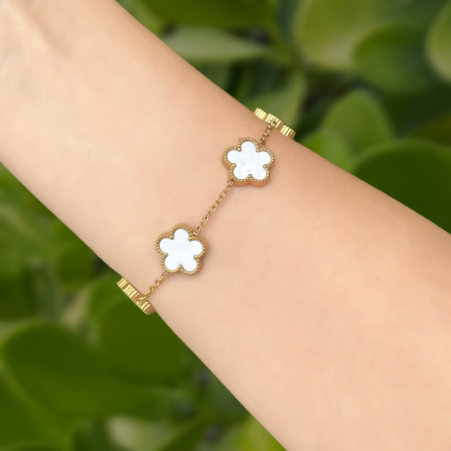 Pulsera Trebol Blanca Acero Inoxidable   1Y8