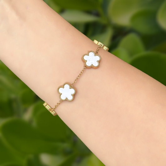 Pulsera Trebol Blanca Acero Inoxidable   1Y8