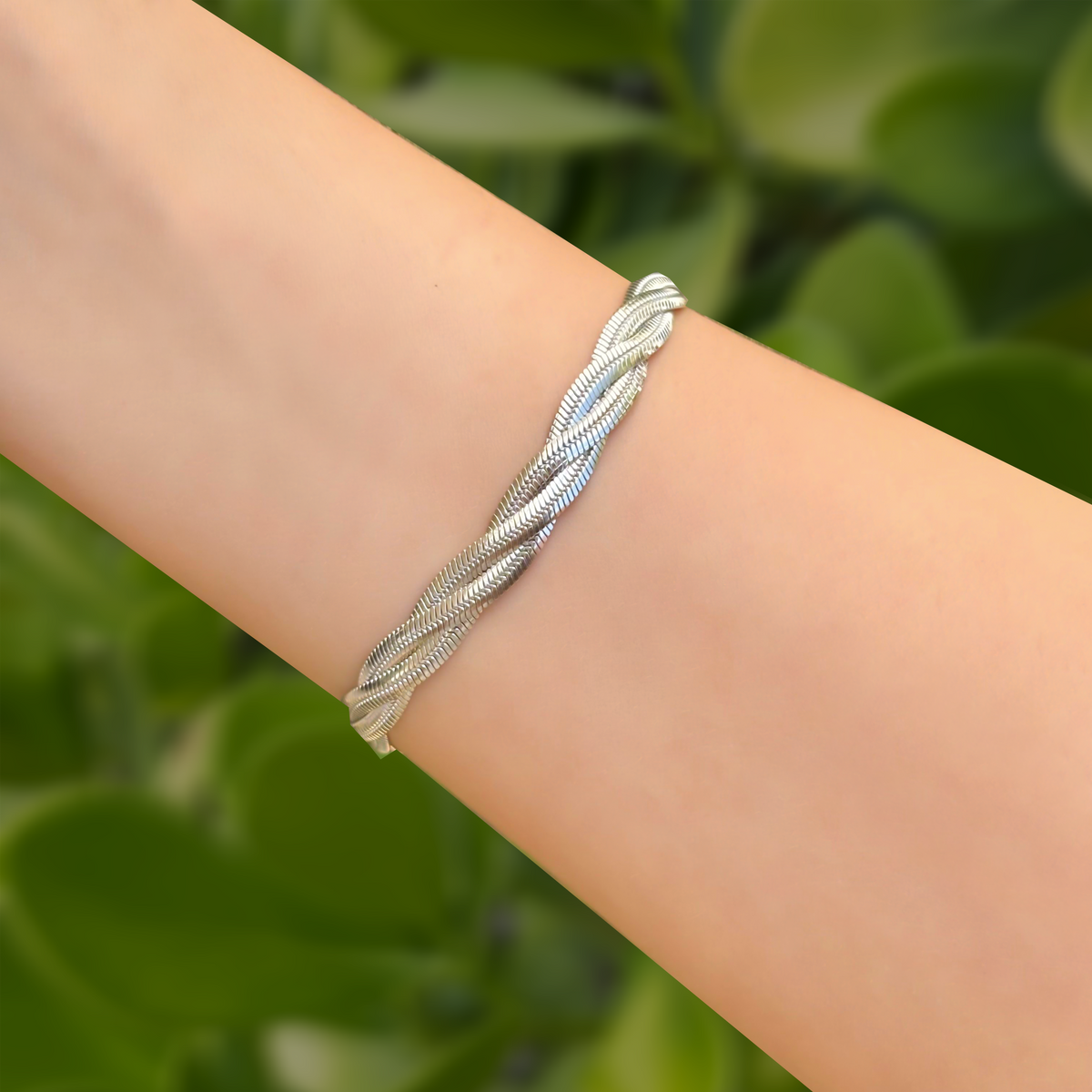 Pulsera Plateada Trenzada Acero de Titanio