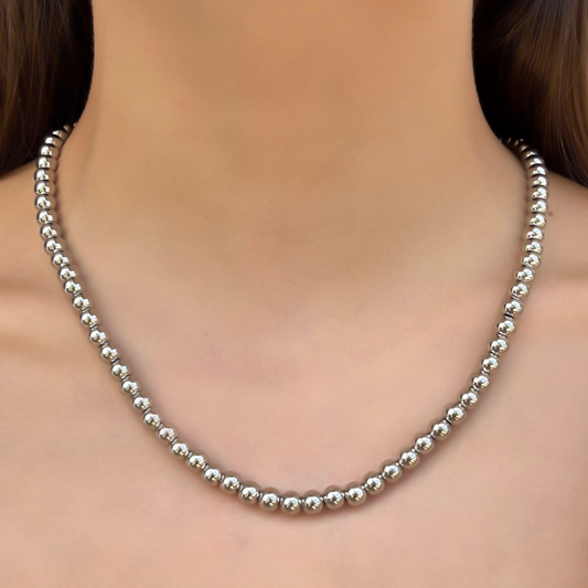 Collar Plateado Esferitas Acero Inoxidable