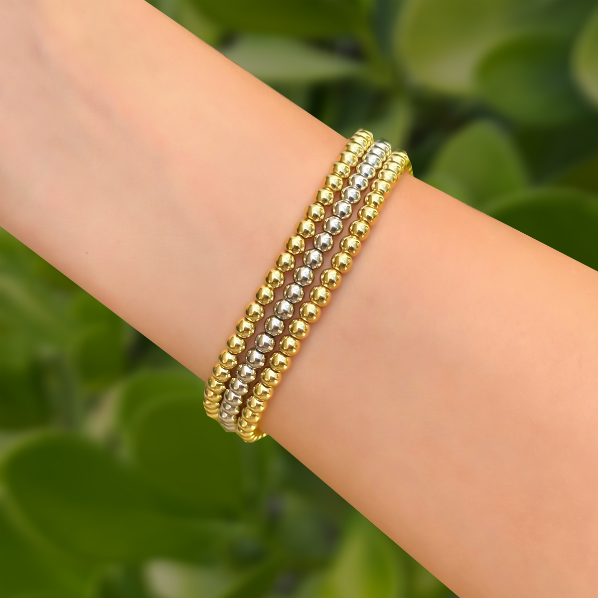 Pulsera de 3 piezas Trenzadas Oro-Plata Bolita