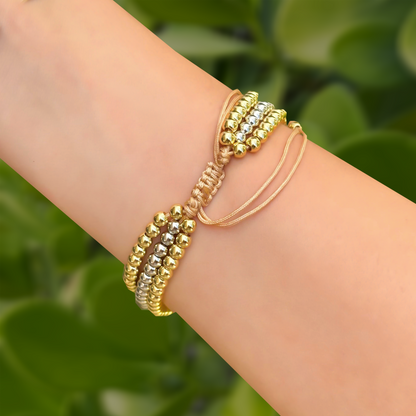 Pulsera de 3 piezas Trenzadas Oro-Plata Bolita
