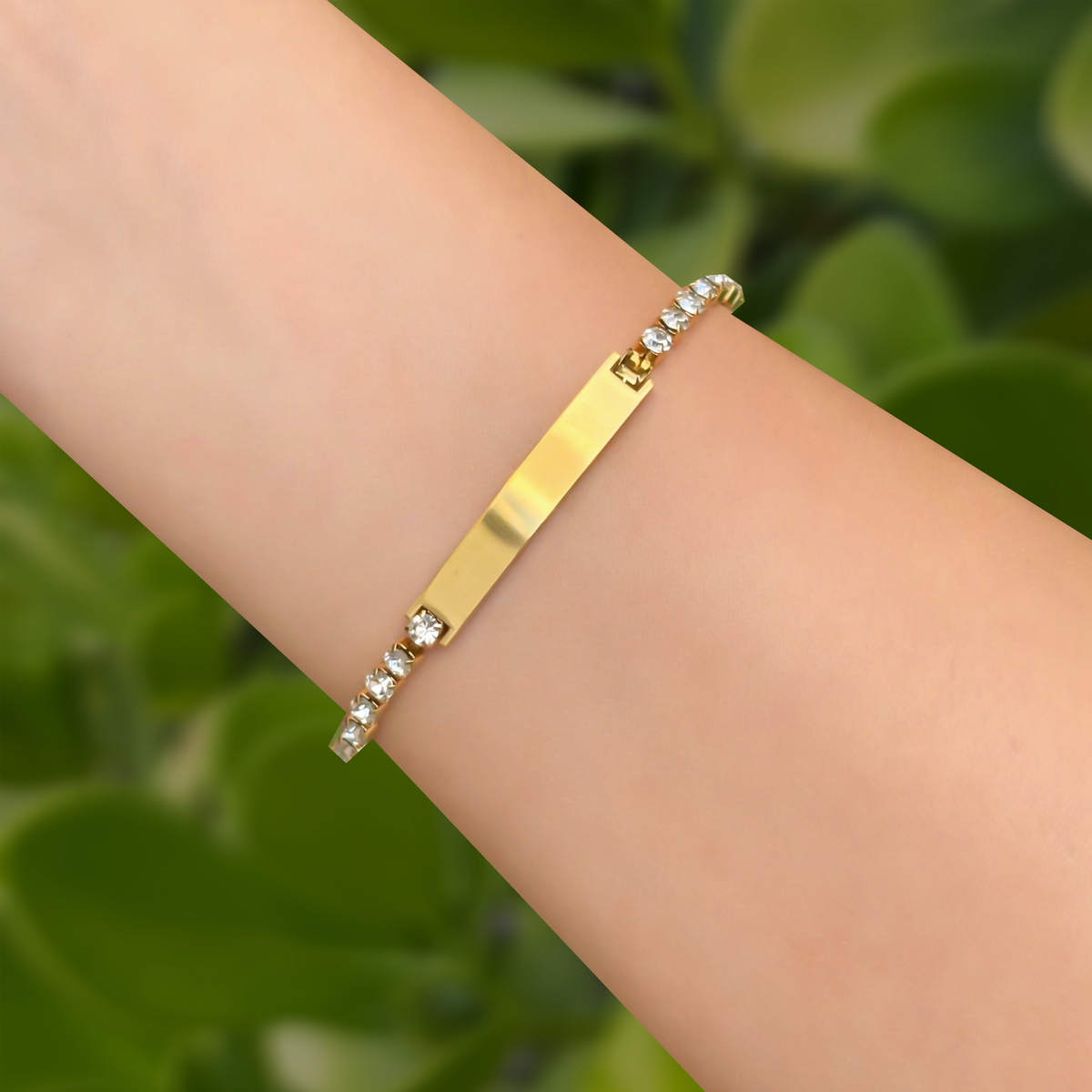 Pulsera Dorada Esclava de Zirconias Acero Inoxidable