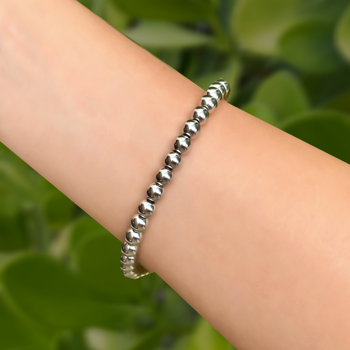 Pulsera o Tobillera Plateado Esferitas Acero Inoxidable