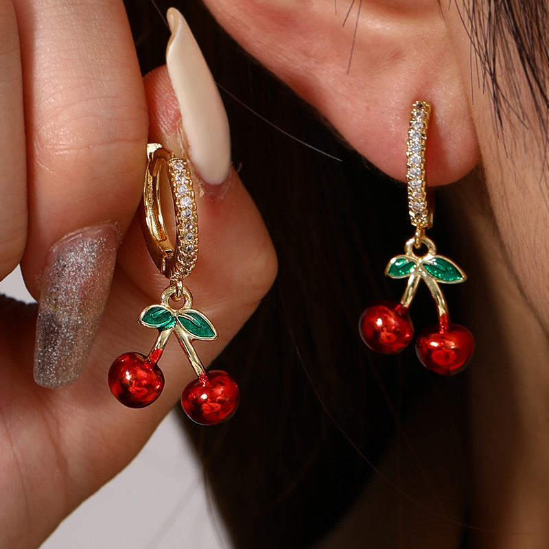 Aretes Cerezas Chapa de Oro 1R3