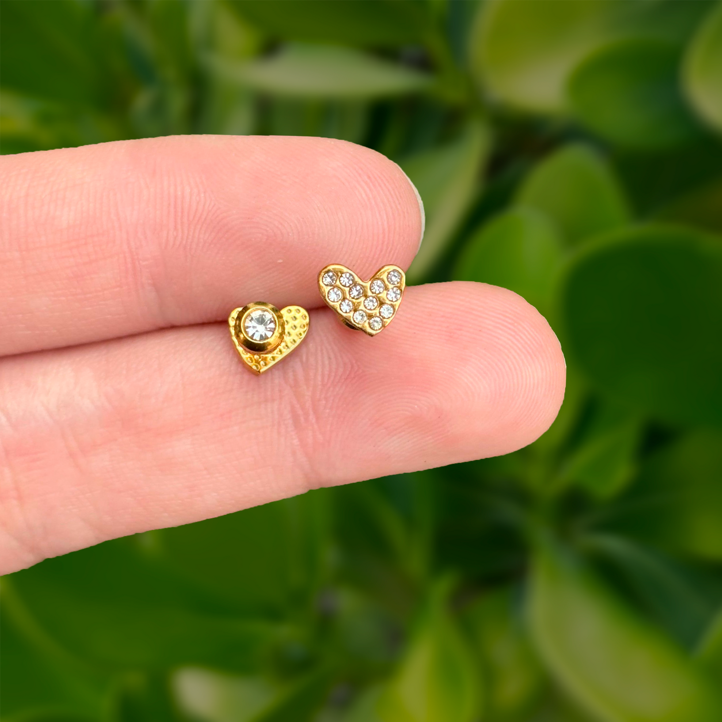 Aretes Dorados 2 Vistas Corazón y Zirconia Acero Titanio 1P3