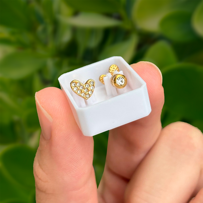 Aretes Dorados 2 Vistas Corazón y Zirconia Acero Titanio 1P3