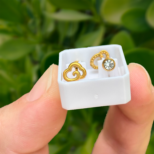 Aretes Dorados 2 Vistas Nube y Zirconia Acero Titanio 1W3