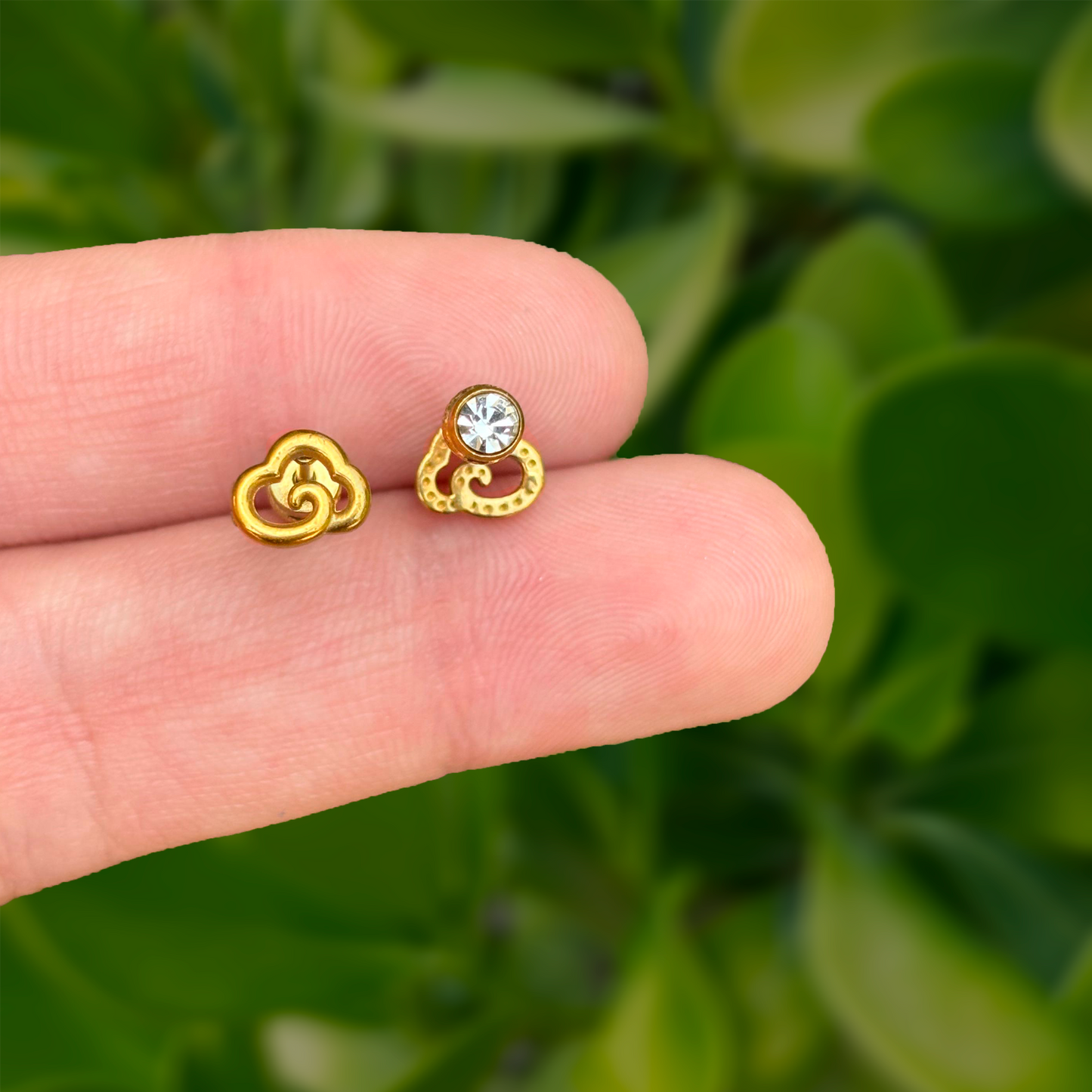 Aretes Dorados 2 Vistas Nube y Zirconia Acero Titanio 1W3