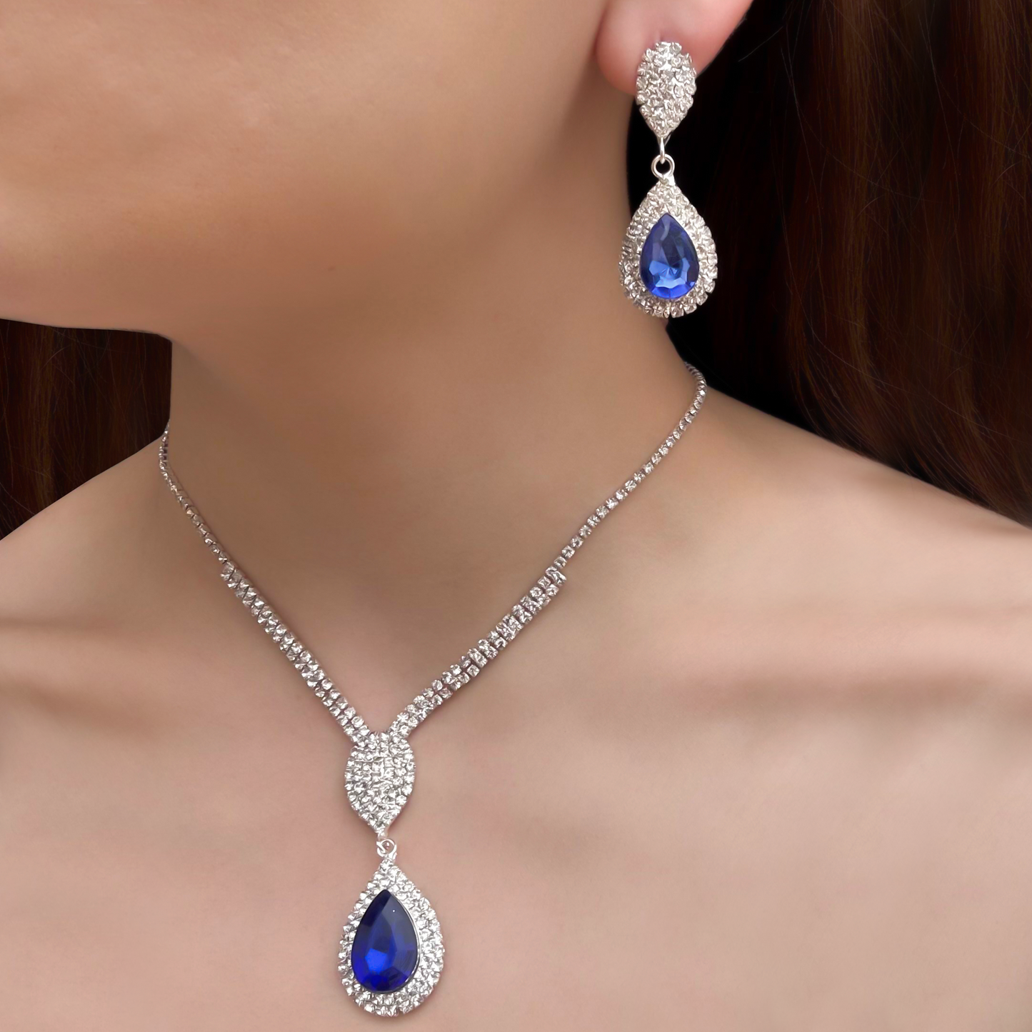 Collar y Aretes Pedrería Azul 1P1