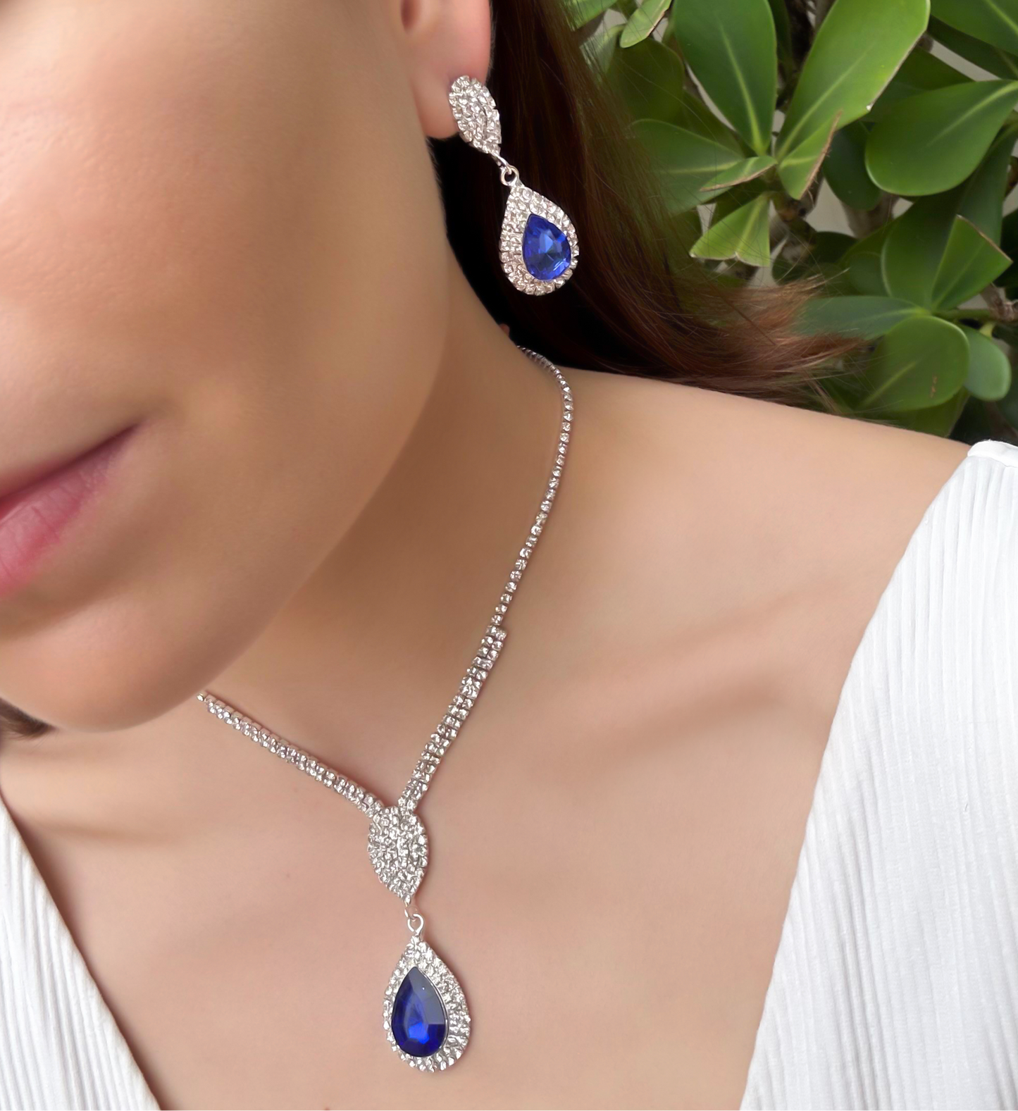 Collar y Aretes Pedrería Azul 1P1