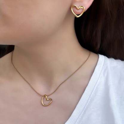 Collar y Aretes Corazón Acero Inoxidable 2C1