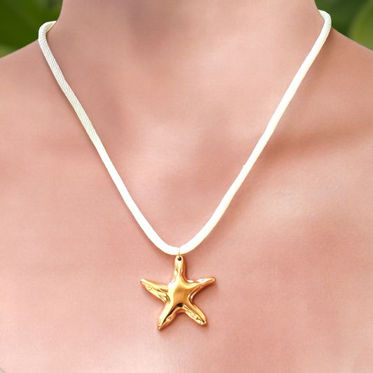 Collar de Cuerda Estrella Dorada Acero Inoxidable 1T4