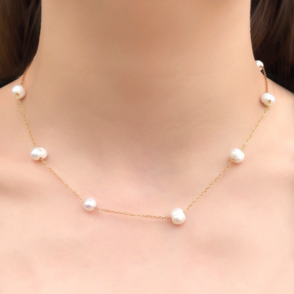 Collar Perlas Blancas Chapa de Oro  1P2