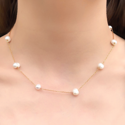 Collar Perlas Blancas Chapa de Oro  1P2