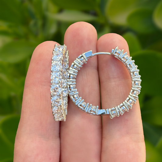 Aretes Arracada Grande Plateada Zirconias Blancas Chapa de Oro C612