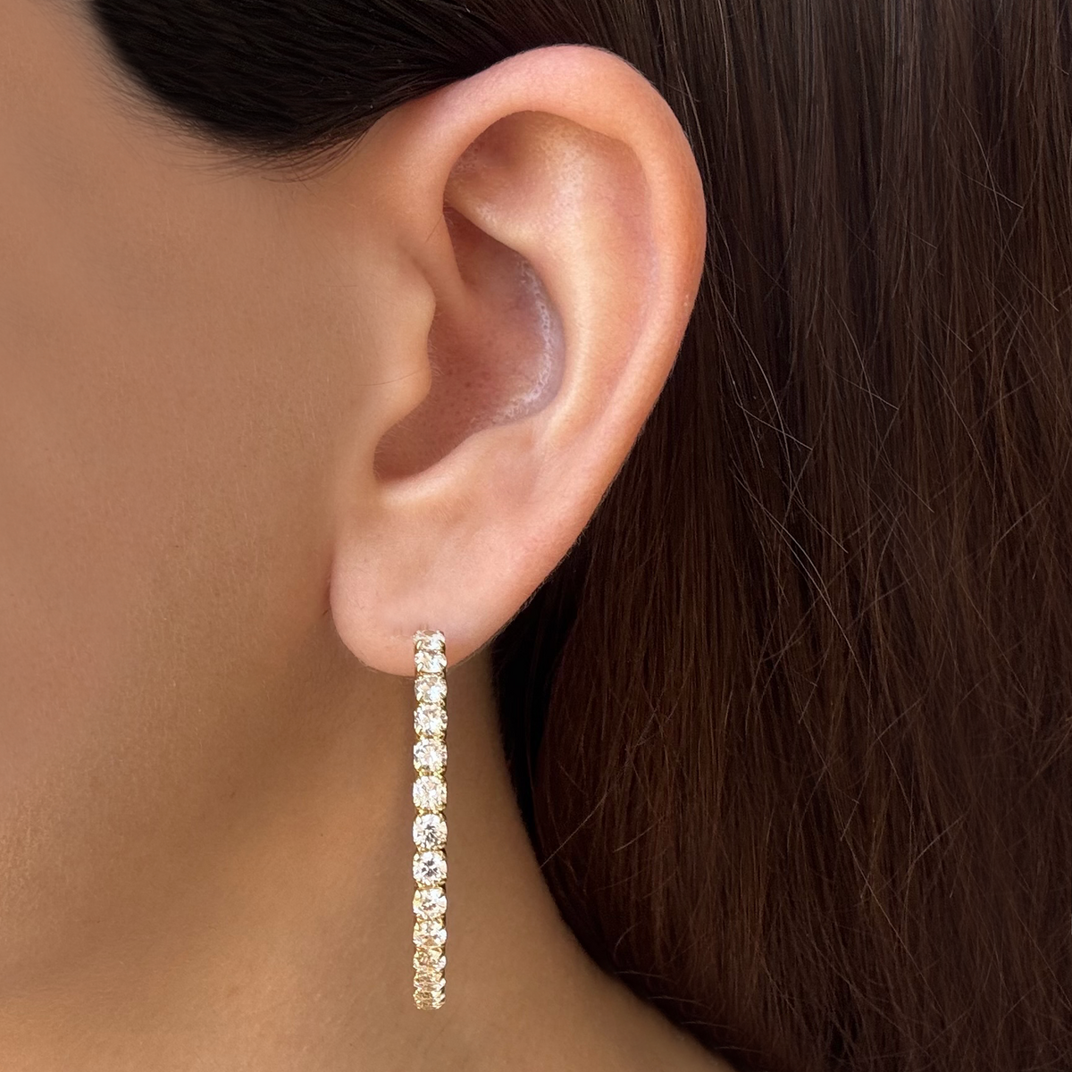 Aretes Arracada Grande Dorada Zirconias Blancas Chapa de Oro