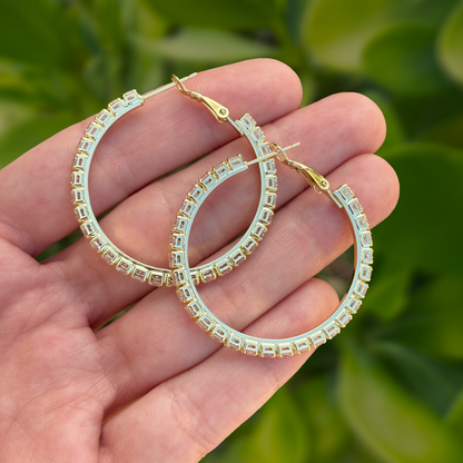 Aretes Arracada Grande Dorada Zirconias Blancas Chapa de Oro