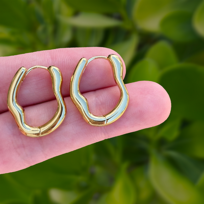 Aretes Arracada Dorada Irregular Chapa de Oro