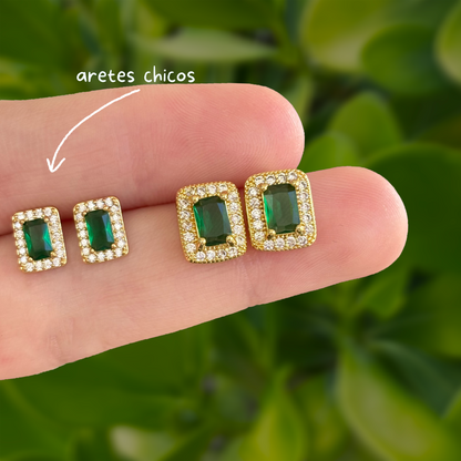 Aretes Dorados Zirconia Verde Chapa de Oro Az37