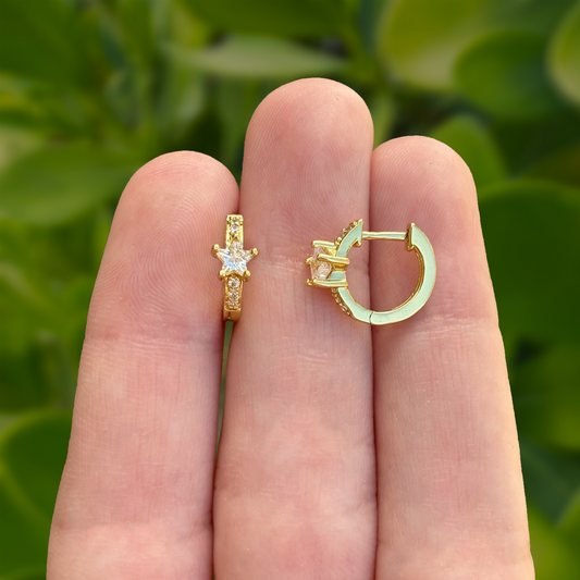 Aretes Arracada Dorada Zirconia de Estrella Chapa de Oro Az273