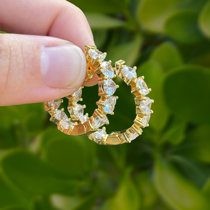 Aretes Arracada Dorada Corazones Zirconia Chapa de Oro
