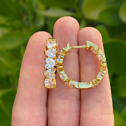 Aretes Arracada Dorada Corazones Zirconia Chapa de Oro