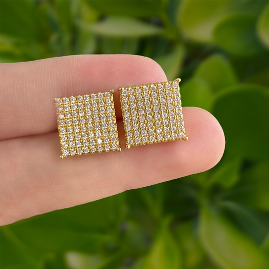 Aretes Dorados Cuadrado con Zirconias Chapa de Oro Az178