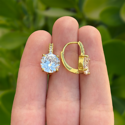 Aretes Arracada Dorada Zirconia Blanca Chapa de Oro Az121