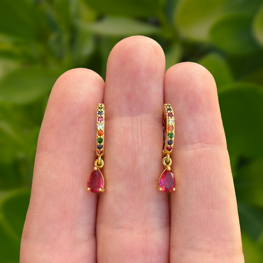 Aretes Dorados Arracada de Colores Chapa de Oro Az135