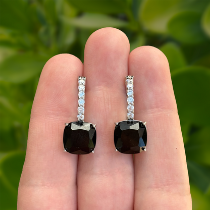 Aretes Arracada Plateada Zirconia Negra Chapa de Oro C702