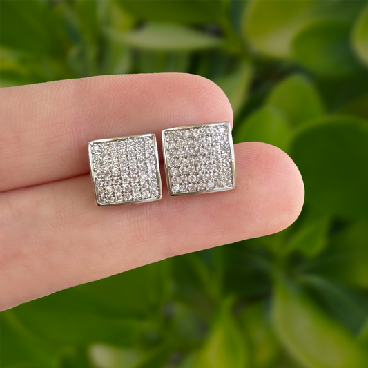 Aretes Cuadro Plateado con Zirconias Chapa de Oro Az129