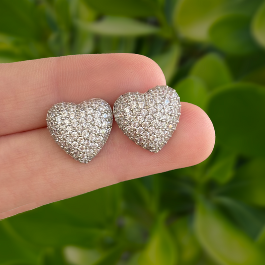 Aretes Plateados de Corazón con Zirconias Chapa de Oro C673