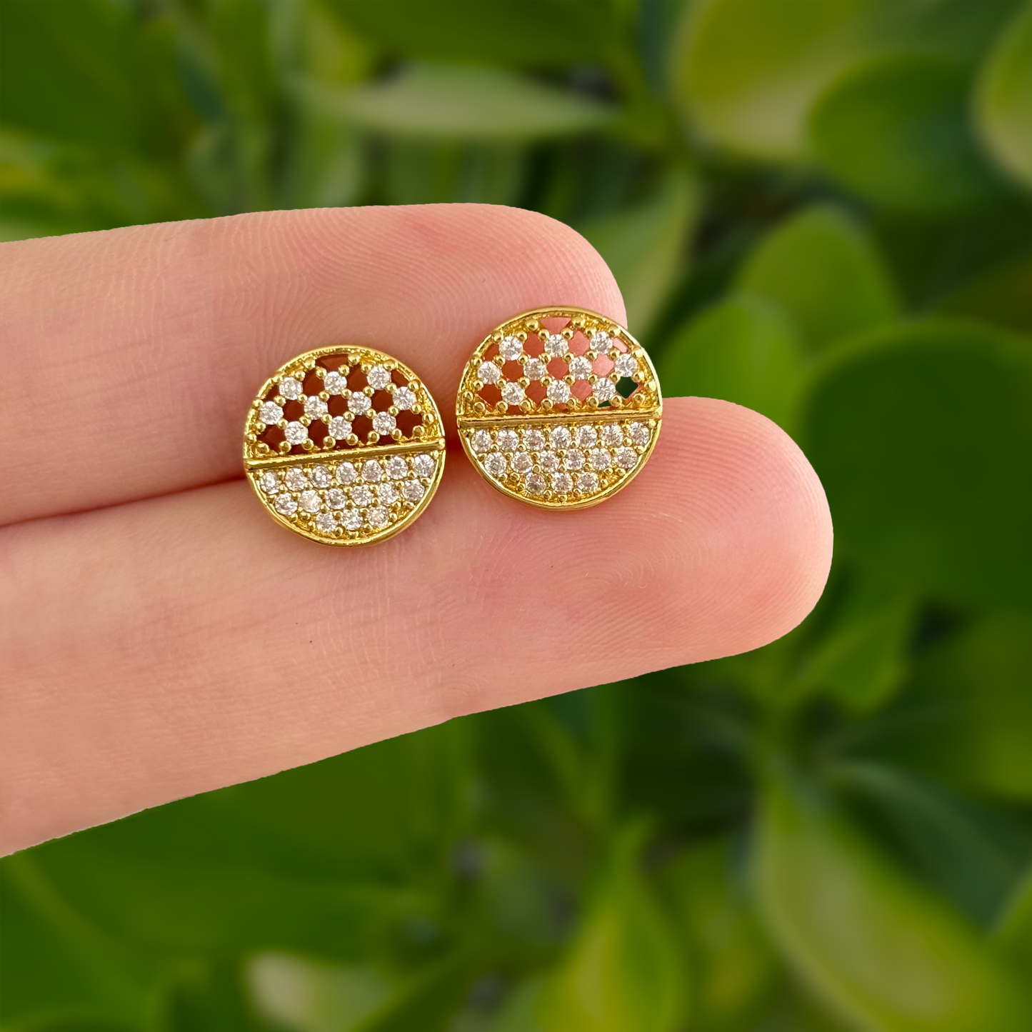 Aretes Circulares Dorados con Zirconias Chapa de Oro Az89