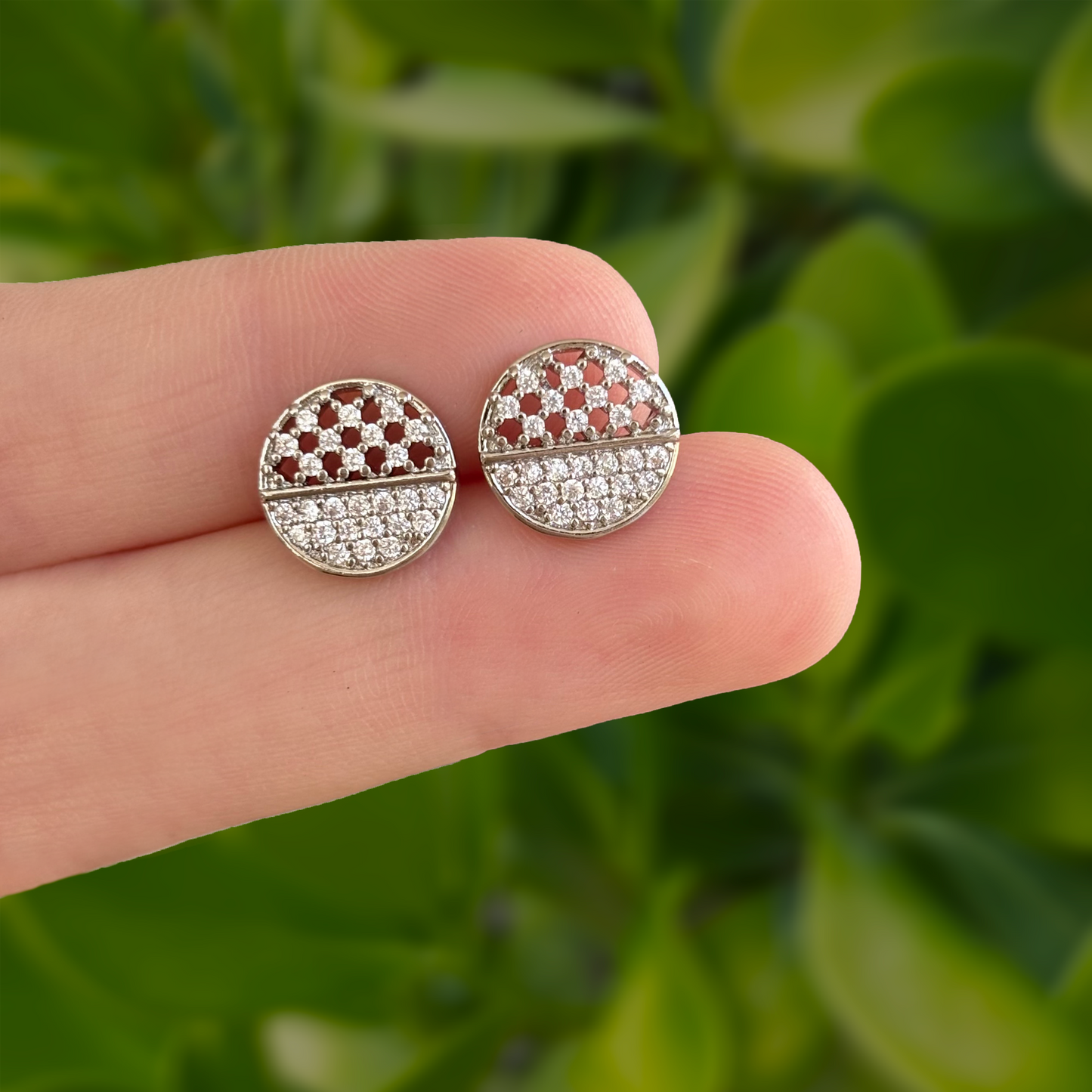Aretes Circulares Plateados con Zirconias Chapa de Oro Az82