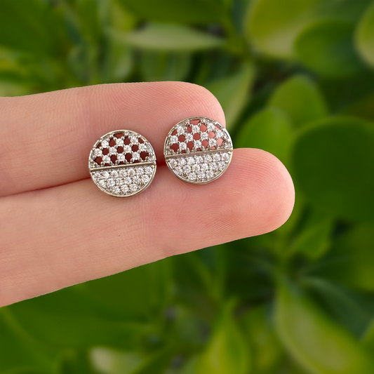 Aretes Circulares Plateados con Zirconias Chapa de Oro Az82