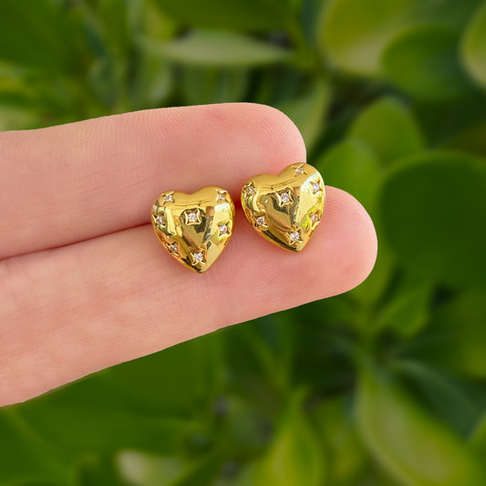Aretes Dorados Corazón Con Zirconias Chapa de Oro Az244