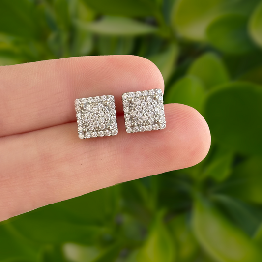 Aretes Cuadro Plateado con Zirconias Chapa de Oro Az168