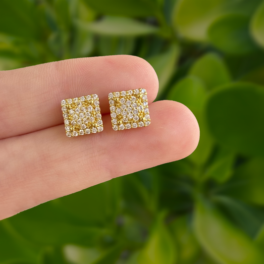 Aretes Cuadro Dorado con Zirconias Chapa de Oro Az152