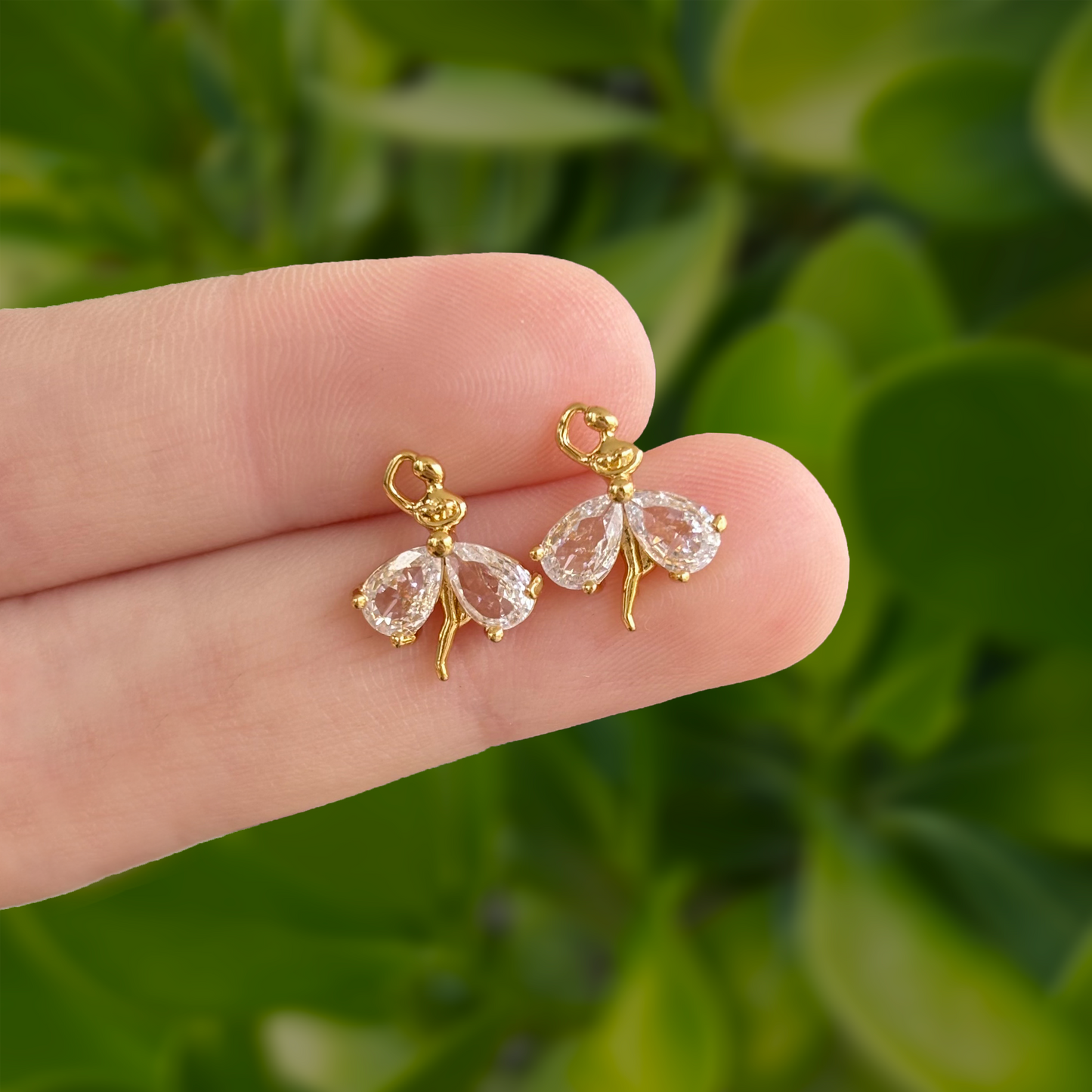 Aretes Dorados de Bailarina con Zirconias Chapa de Oro Az389