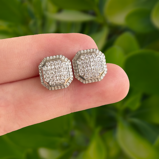 Aretes Cuadrado Plateado Con Zirconias Chapa de Oro Az345