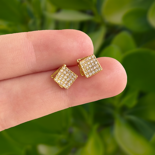 Aretes Rombo Dorado Zirconias Chapa de Oro Az86