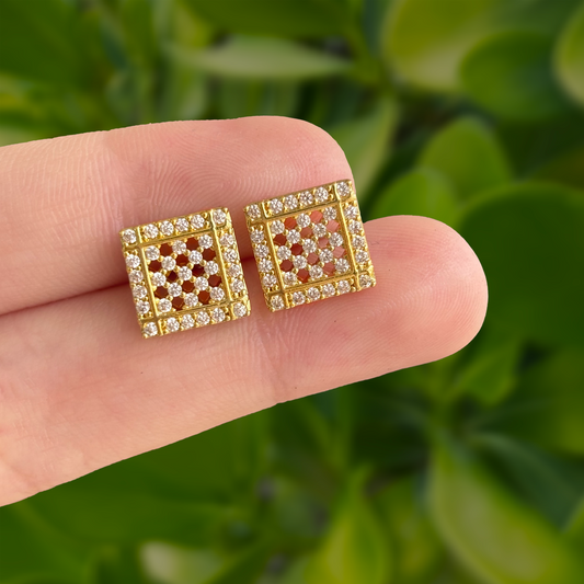Aretes Dorados Cuadro con Zirconias Chapa de Oro Az1