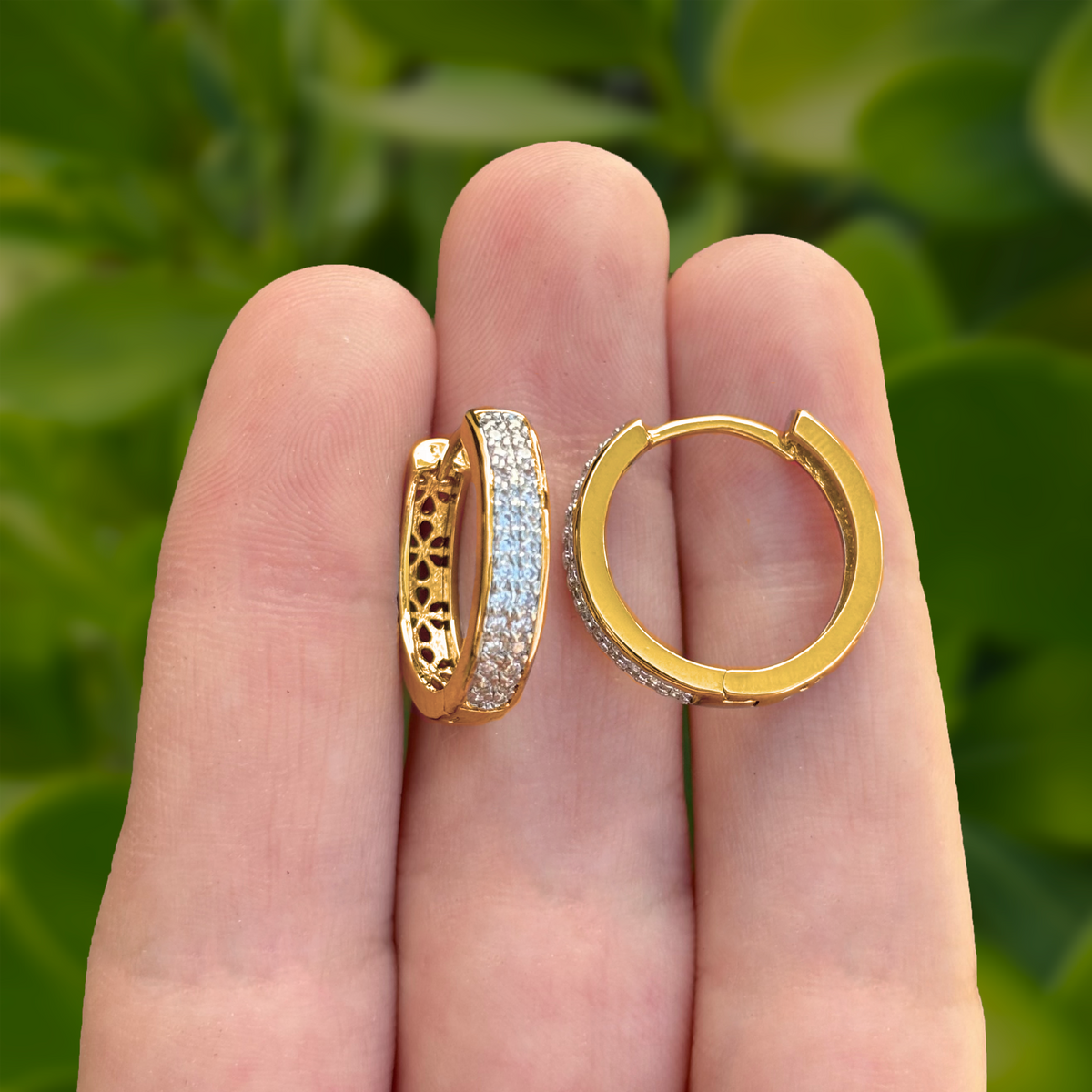 Aretes Arracada Dorada Doble Vista Chapa de Oro