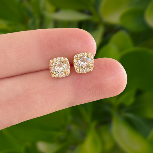 Aretes Cuadro Dorado Con Zirconias Chapa de Oro Az140