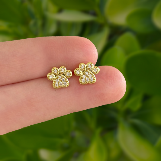 Aretes Dorados Huella Puppy con Zirconias Chapa de Oro Az146