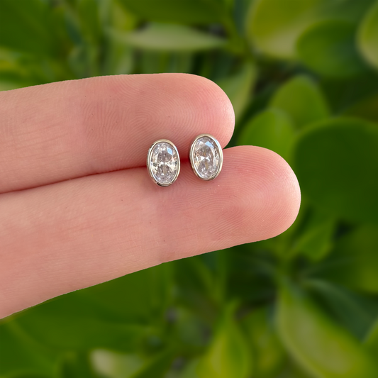 Aretes Plateados Mini Ovalo Chapa de Oro Az102